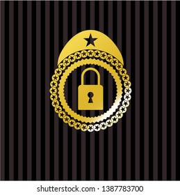 closed lock icon inside gold shiny emblem
