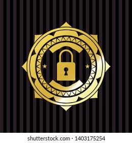 closed lock icon inside gold shiny emblem