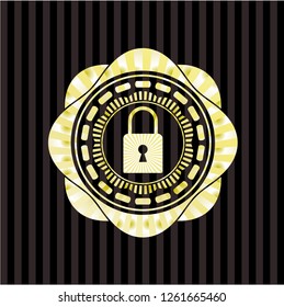 closed lock icon inside golden badge or emblem