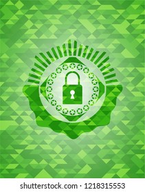closed lock icon inside green mosaic emblem
