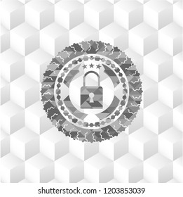 closed lock icon inside grey badge with geometric cube white background