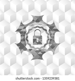 closed lock icon inside grey badge with geometric cube white background