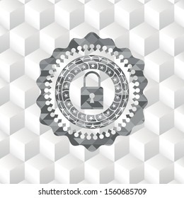 closed lock icon inside grey emblem. Retro with geometric cube white background