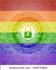 closed lock icon inside lgbt colors emblem 