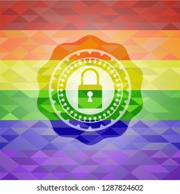 closed lock icon inside lgbt colors emblem 