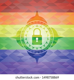 closed lock icon inside lgbt colors emblem 