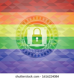 closed lock icon inside lgbt colors emblem 