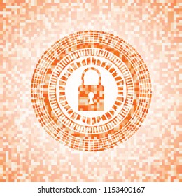 closed lock icon inside orange mosaic emblem with background