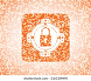 closed lock icon inside orange mosaic emblem