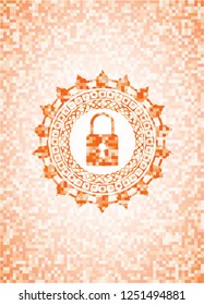 closed lock icon inside orange mosaic emblem
