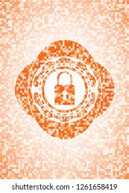 closed lock icon inside orange mosaic emblem with background