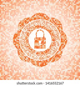 closed lock icon inside orange mosaic emblem
