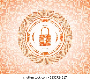 closed lock icon inside orange mosaic emblem. 