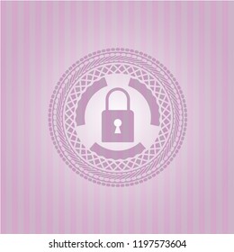 closed lock icon inside pink icon or emblem