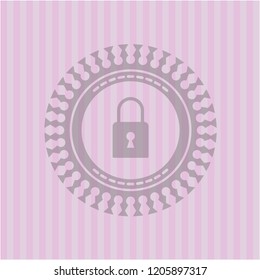 closed lock icon inside pink emblem. Retro