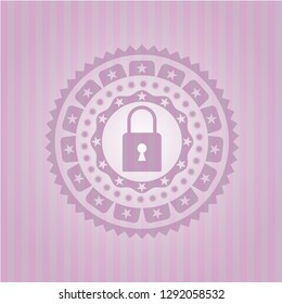 closed lock icon inside pink emblem. Vintage.