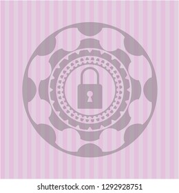 closed lock icon inside pink emblem. Retro