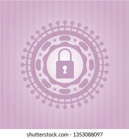 closed lock icon inside pink emblem