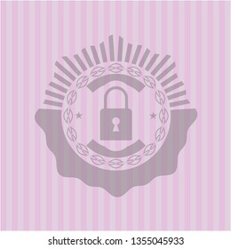 closed lock icon inside pink emblem. Vintage.