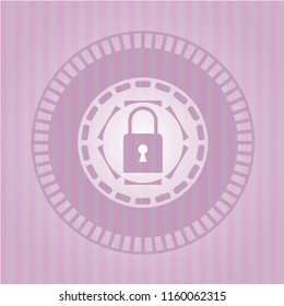 closed lock icon inside realistic pink emblem