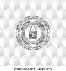 closed lock icon inside realistic grey emblem with cube white background
