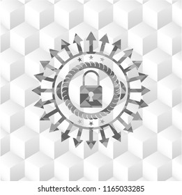 closed lock icon inside realistic grey emblem with cube white background