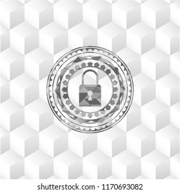 closed lock icon inside realistic grey emblem with cube white background