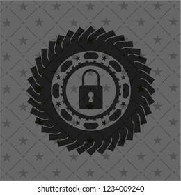 closed lock icon inside realistic dark emblem