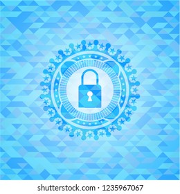 closed lock icon inside realistic light blue mosaic emblem
