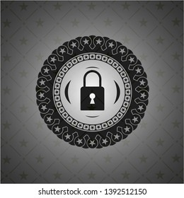 closed lock icon inside realistic black emblem