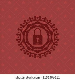 closed lock icon inside red emblem. Vintage.