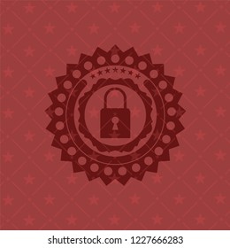 closed lock icon inside red emblem. Vintage.