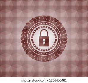 closed lock icon inside red emblem with geometric pattern. Seamless.