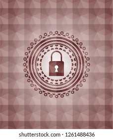 closed lock icon inside red emblem with geometric pattern. Seamless.
