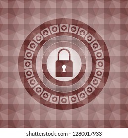 closed lock icon inside red polygonal badge. Seamless.