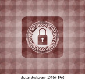 closed lock icon inside red badge with geometric pattern. Seamless.