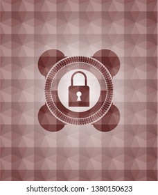 closed lock icon inside red seamless geometric emblem.