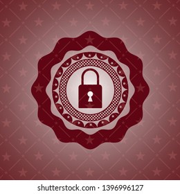 closed lock icon inside red emblem. Retro