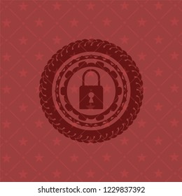 closed lock icon inside retro red emblem