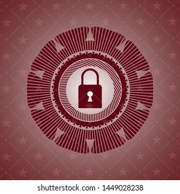 closed lock icon inside retro style red emblem
