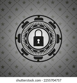 closed lock icon inside retro style black emblem. 