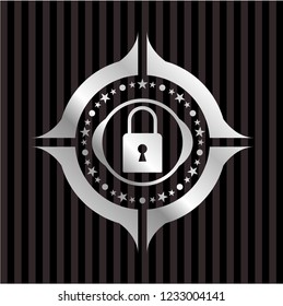 closed lock icon inside silver emblem