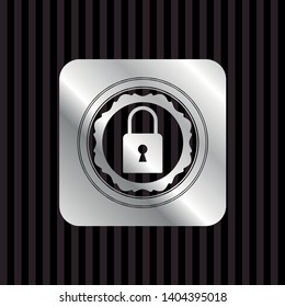 closed lock icon inside silver shiny badge
