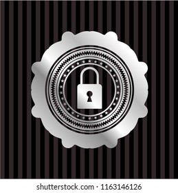 closed lock icon inside silvery emblem