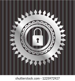closed lock icon inside silvery badge or emblem