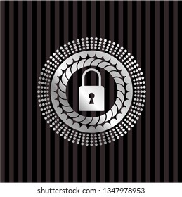 closed lock icon inside silvery shiny badge
