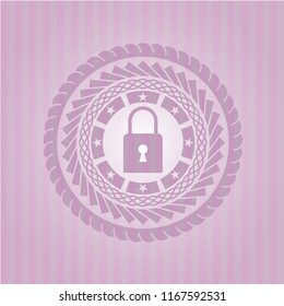 closed lock icon inside vintage pink emblem