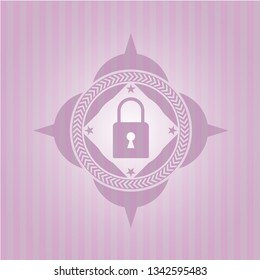 closed lock icon inside vintage pink emblem