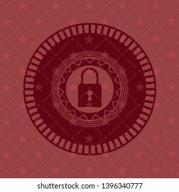 closed lock icon inside vintage red emblem