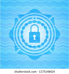 closed lock icon inside water representation badge background.